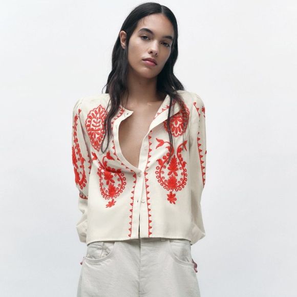 ZARA SHIRT WITH CONTRASTING EMBROIDERY - Picture 2 of 10
